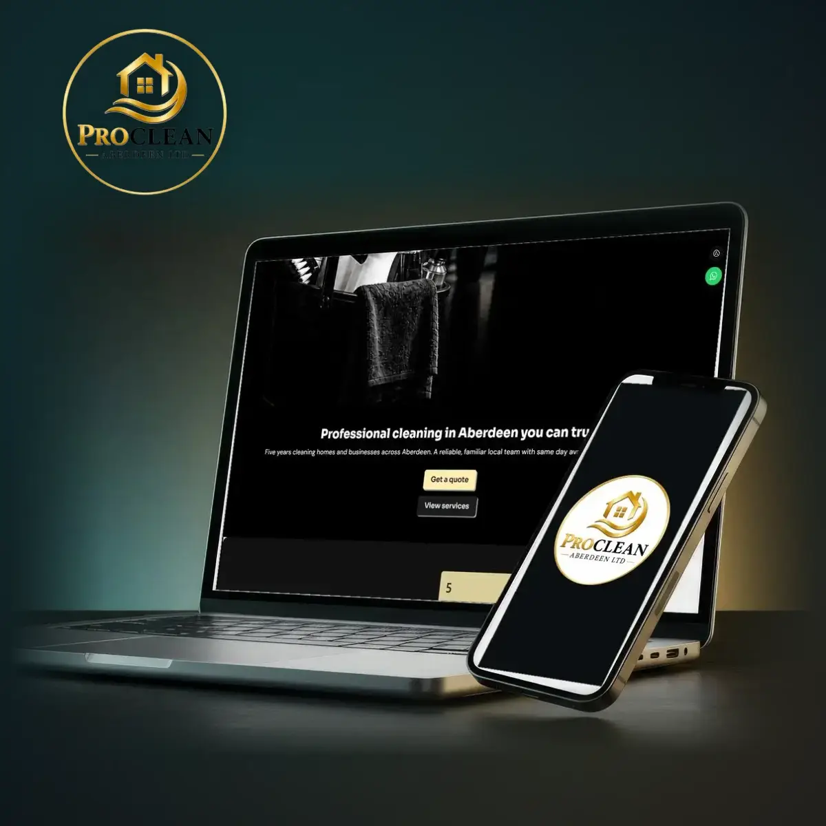 ProClean Aberdeen logo above the finished website shown on laptop and mobile