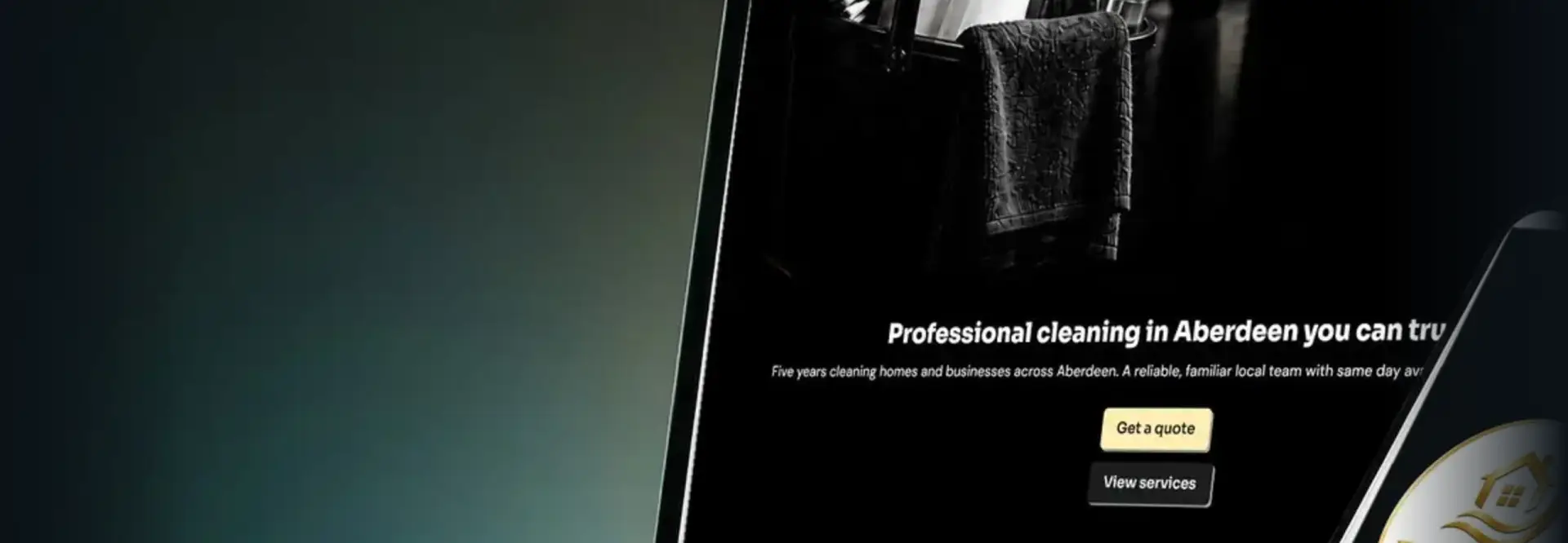 Close-up of the finished ProClean Aberdeen homepage showing the navigation and hero section