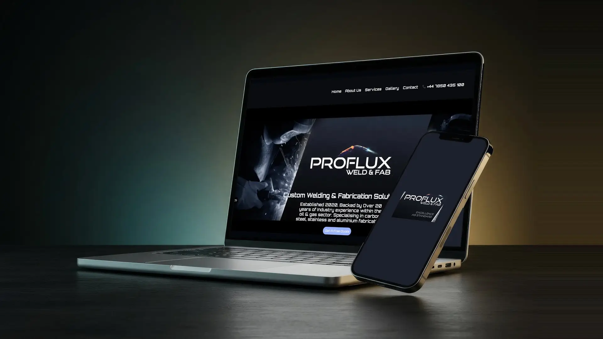 Proflux Weld & Fab website shown on laptop and mobile, built by AHS