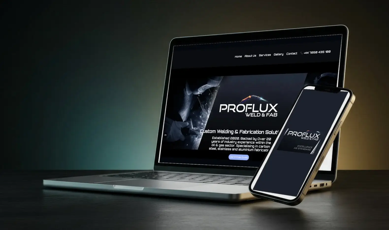 Proflux Weld & Fab website on laptop and mobile, a custom build by AHS