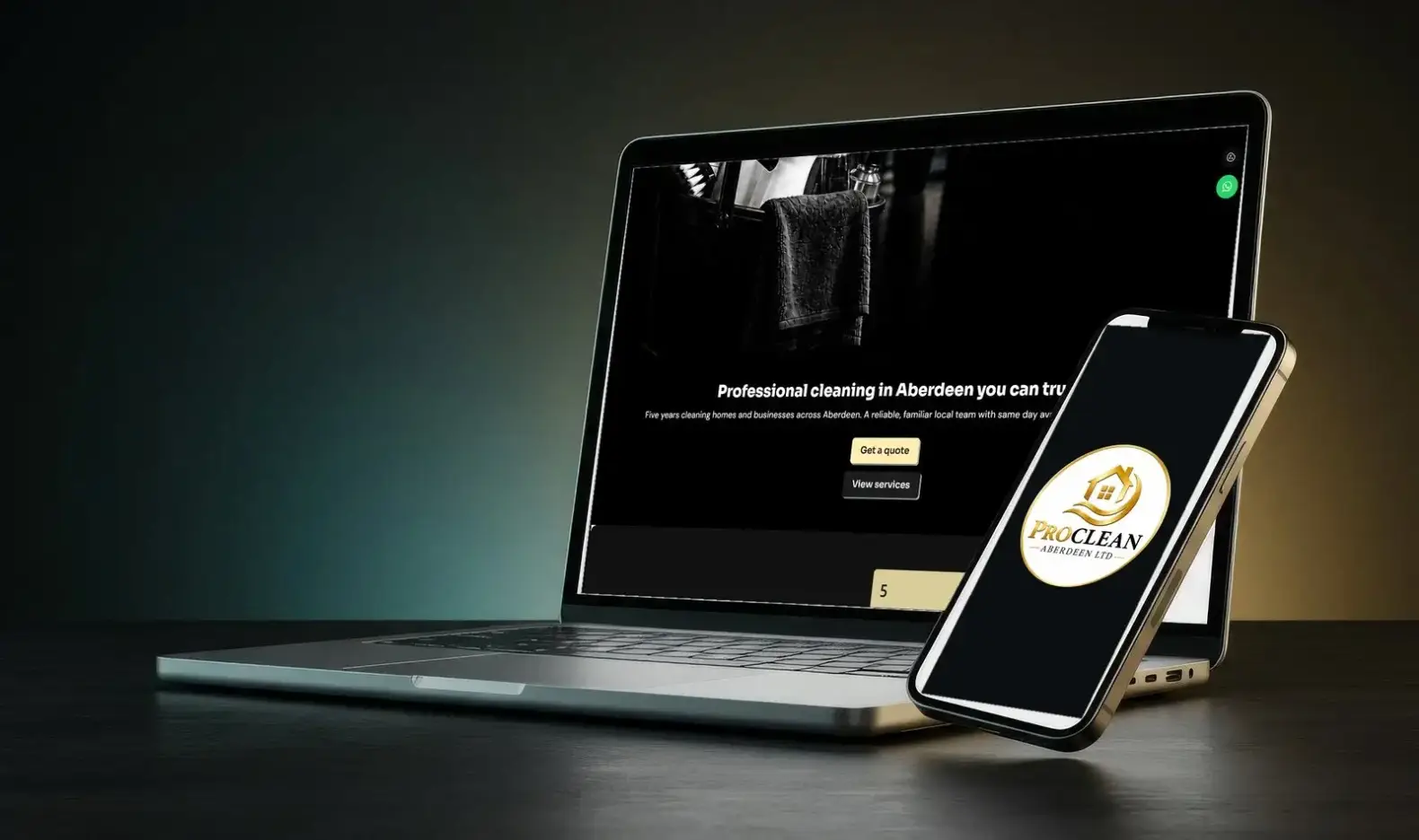 ProClean Aberdeen website on laptop and mobile, maintained by AHS