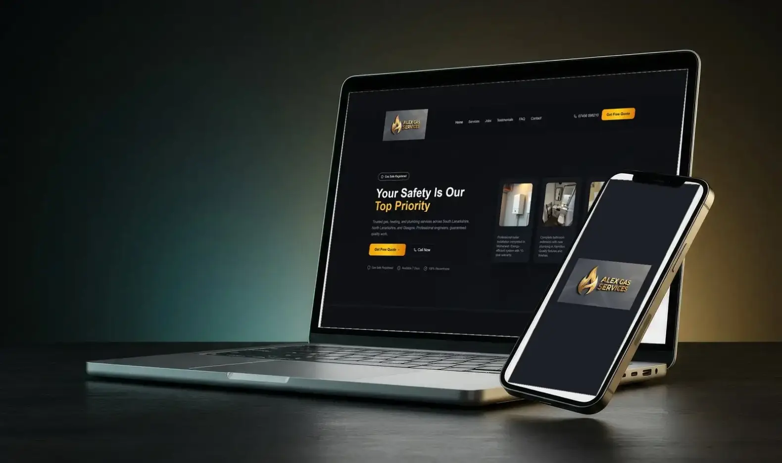 Alex Gas Services website on laptop and mobile, redesigned by AHS